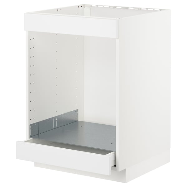 METOD white kitchen cabinet with drawer, metal and wood, square frame design.