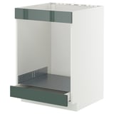 METOD kitchen unit with high-gloss gray-green kallarp fronts, featuring a pull-out drawer and sturdy frame.