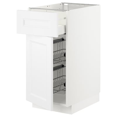 White METOD kitchen cabinet with pull-out racks.
