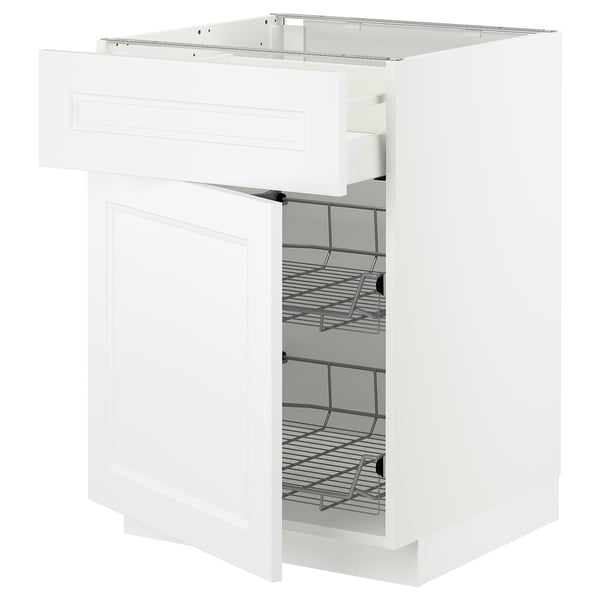 White METOD kitchen cabinet with pull-out drawers and shelves.
