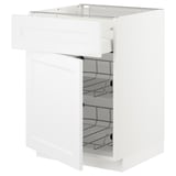 White METOD kitchen cabinet with pull-out drawers and shelves.
