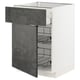 A METOD kitchen cabinet in white with a dark grey concrete effect door, featuring wire shelves and a medium drawer.