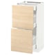 White ikea METOD kitchen cabinet with 2 ash wood drawers, partially open, sleek modern design.