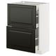 A modern kitchen cabinet unit with two black drawers and a white frame in a sleek design.