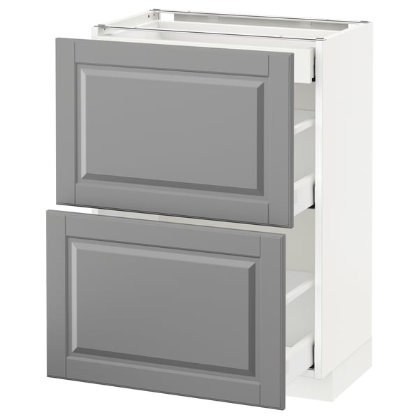 Modern grey-white kitchen cabinet with two drawers.