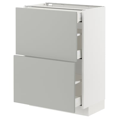 METOD cabinet in grey with two open drawers, minimalist modern design.
