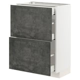 Modern kitchen cabinet, white and grey, rectangular, sleek drawers.