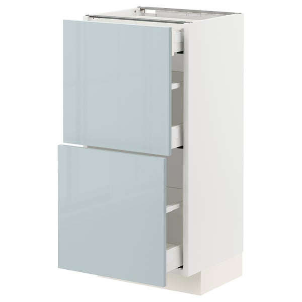 A modern kitchen cabinet from the METOD system in high-gloss grey-blue. It two drawers with sleek design and steel runners.