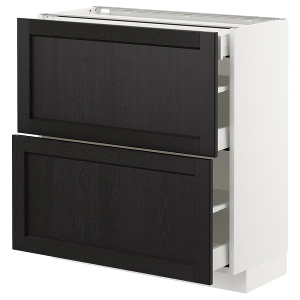 Modern kitchen cabinet: METOD, white & black, wood, rectangular, sleek design.