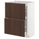 White ikea METOD kitchen unit with dark wood drawers.