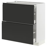 Modern kitchen unit: METOD with black drawers, metallic handles.