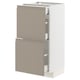 Modern kitchen unit, upplöv matte grey-beige, steel drawers, two drawer fronts, integrated handles, rectangular shape.