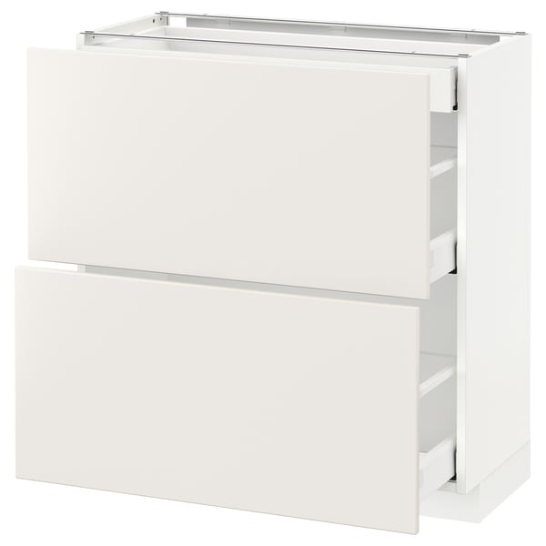 This image shows a white METOD kitchen cabinet with smooth, handleless drawers in a modern design.