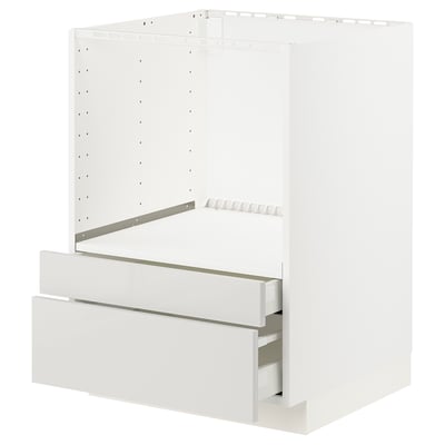White METOD kitchen frame, modern, glossy, with drawers & shelf.