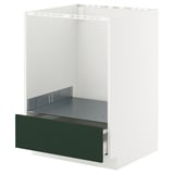 Ikea METOD white kitchen cabinet with green drawer.