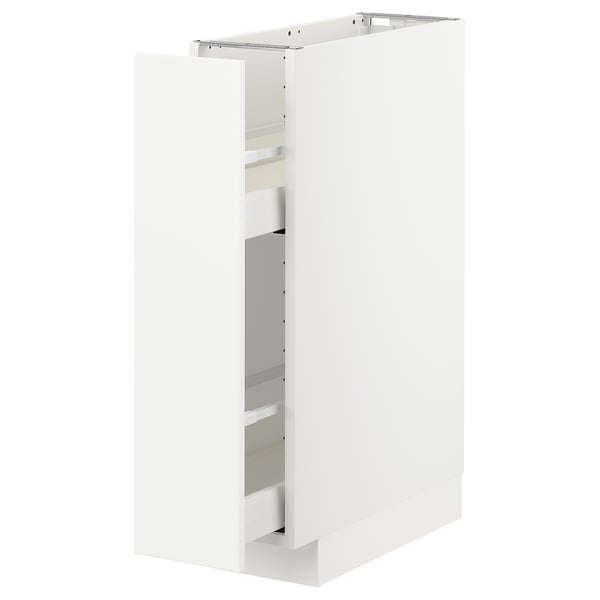 A white METOD kitchen cabinet with pull-out drawers in a modern design.
