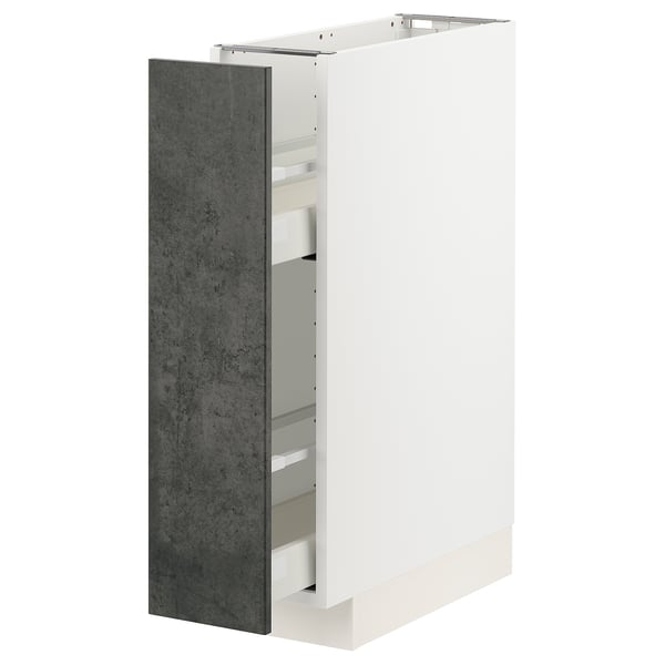 White METOD cabinet, dark grey door, shelves.