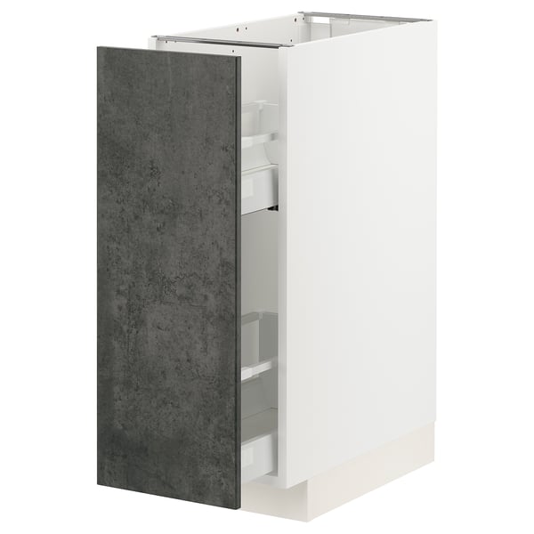 White METOD kitchen cabinet with dark grey door, sleek design, pull-out shelves.