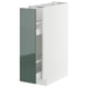 METOD kitchen cabinet in high gloss grey-green with white frame.