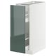 Modern white cabinet with high-gloss grey-green door, sleek design, metal runners.