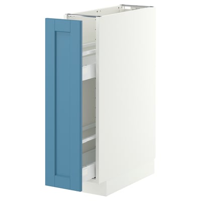 METOD / MAXIMERA Base cabinet/pull-out int fittings, white/Lerhyttan blue, 20x60 cm