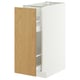 A METOD cabinet in white with a light wooden door. It has neatly arranged shelves inside.