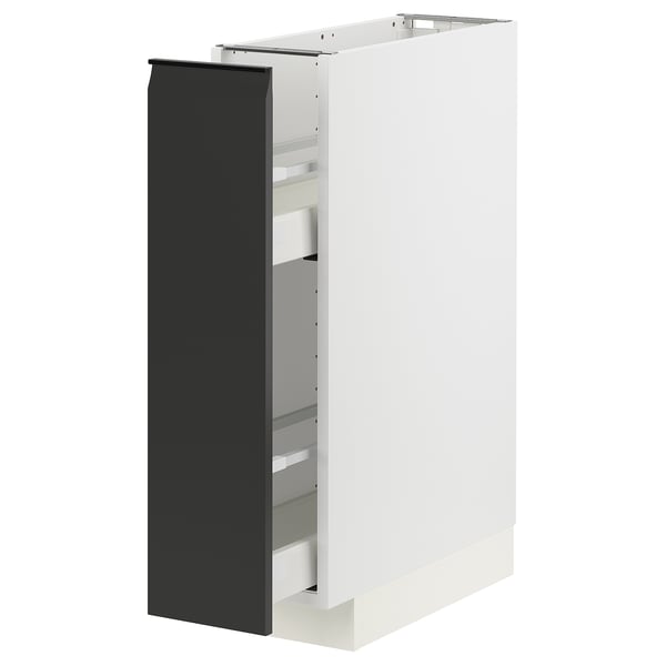 METOD kitchen unit, matte black & white, modern design, steel frame, drawers.