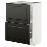 A modern black METOD kitchen cabinet with beveled edges, two drawers, and sleek handles, perfect for a contemporary kitchen.