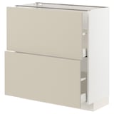 Beige METOD kitchen cabinet with white drawer and rail, smooth design.