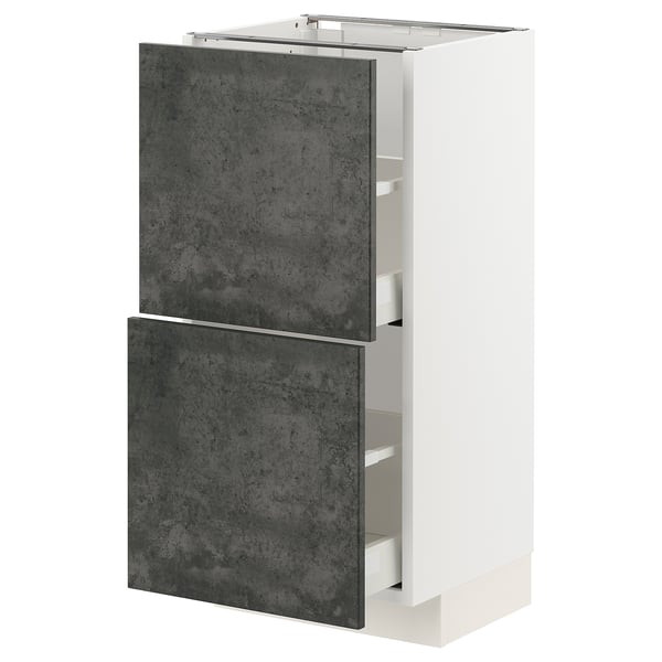 Grey METOD kitchen unit with black drawers and white frame.