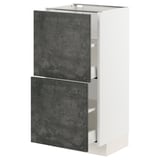 Grey METOD kitchen unit with black drawers and white frame.