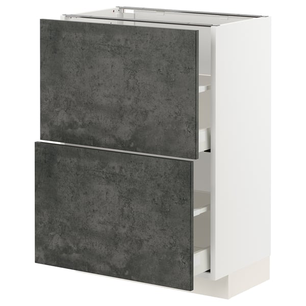 METOD kitchen cabinet in dark grey with two drawers and a sleek white frame.