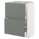 Ikea METOD kitchen unit with grey-green nickeby drawers.
