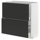 Modern black and white kitchen cabinet. Oval shape with flat design, two dark sliding drawer fronts.