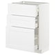 White METOD kitchen cabinet with three drawers and shelves.