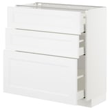 White METOD kitchen unit with three drawers, sleek design, modern and practical storage.