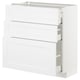 White METOD kitchen unit with three drawers, sleek design, modern and practical storage.