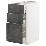METOD kitchen unit with three dark grey drawers, sleek design.