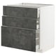 Modern kitchen cabinet, white & grey, three drawers, sleek design.