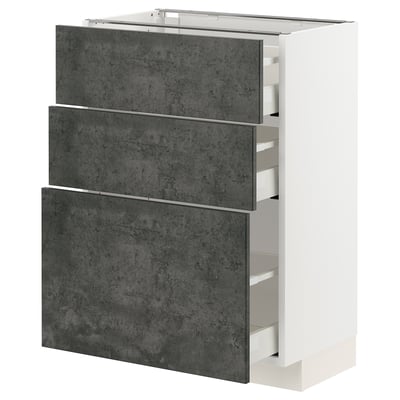 METOD kitchen unit: dark grey concrete effect fronts, white frame; 3 drawers.