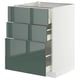 METOD kitchen unit in glossy grey-green with three drawers.