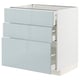 Ikea METOD grey-blue high-gloss drawer cabinet, sleek modern design.