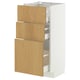 METOD kitchen cabinet in white and oak. Three open wooden drawers, smooth-running and self-closing.