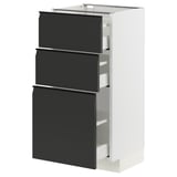 Modern black and white cabinet with three drawers. Part of the METOD kitchen system, featuring sleek matte black fronts with integrated handles.