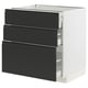 METOD kitchen cabinet, matte black, 3 drawers, rectangular, modern design.