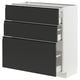 METOD kitchen unit: matte black drawers, integrated handles, white cabinet, 3 medium drawers.