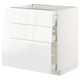 White METOD kitchen cabinet with three drawers, sleek modern design.