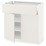 White METOD kitchen cabinet, glossy finish, square shape, with adjustable shelves and smooth-running drawer.