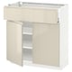 White-beige METOD kitchen cabinet with glossy finish, two removable doors, adjustable shelves, integrated handles, and soft-close hinges.