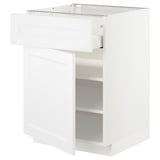 White METOD kitchen cabinet with one open drawer, featuring a modern design and a smooth finish.